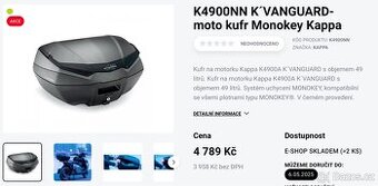 moto kufr Monokey Kappa + plotna. Nový se zárukou