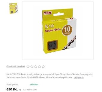 Nový řetěz Ybn 10 speed stříbrná