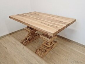 Nový jídelní stůl drásaný dub masiv 90x140 cm dvojitá podnož - 1