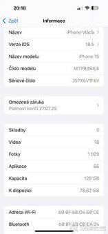 iPhone 15 Black, 128 gb, záruka TOP stav