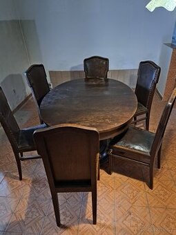 Starožitný stůl + 6 židlí