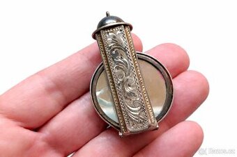 Starožitná stříbrná rtěnka se zrcátkem, ag 900, stříbro