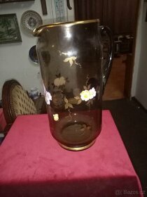 Starožitný pivní džbán hnědé sklo - 1