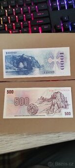1000 Kč ,500 Kč vzácná série z 79 UNC