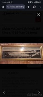 Obraz vyšívaný do hedvábí ČÍna r. 1955 Mao Ce tung