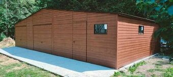 Plechová garáž 12×6 m – Zlatý dub tmavý „ČECHOSLAV“