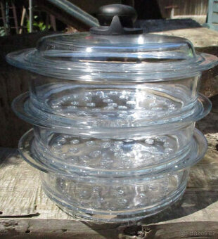 Skleněné parní nástavce s poklicí set 4ks