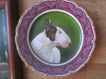 bullterier-ručně malovaný talíř-olejomalba