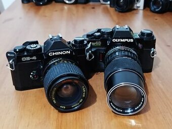 Dva fotoaparáty CHINON CE-4 (1980) + OLYMPUS OM 40 (1985)