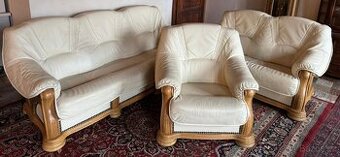 Rustikální kožená dubová souprava 3+2+1, 6287