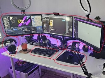 Kompletní set – 3× monitor ASUS + Logitech PRO X periferie
