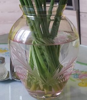 Koupím: skleněná růžová broušená váza.