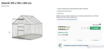 Zahradní skleník nový 195 x 190 x 190 cm polykarbonát