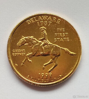 USA Quarter Delaware 1999 – pozlacený, certifikát