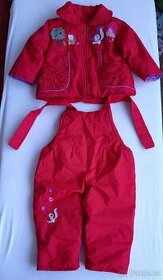 Dívčí zimní set Bunda + kalhoty s laclem červený - 1