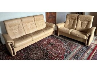 Luxusní kožená sedací souprava 3+2 se dřevem, 2957 - 1