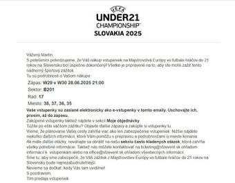4 vstupenky na finále EURO U21 2025