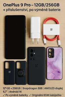 OnePlus 9 Pro–12GB/256GB + příslušenství, po výměně baterie