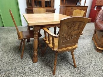 Rustikální / selský jídelní set, stůl, židle, masív