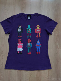 Unisex tmavě fialové tričko s roboty, vel. M