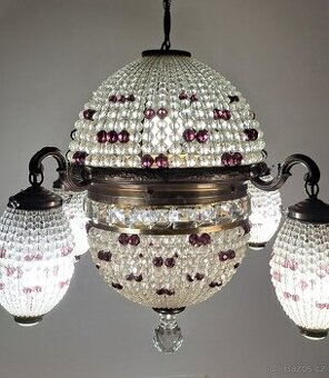 Starožitný lustr z broušených korálků,  1920, osvětlení