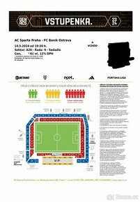 AC Sparta Praha : FC Baník Ostrava dvě vstupenky vedle sebe