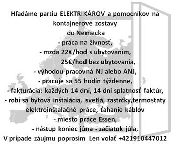 Hľadáme partia ELEKTRIKÁROV do Nemecka