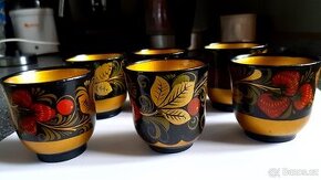 Krásné dřevěné pohárky malované nové sada 6 ks