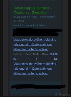 Prodám vstupenky – Davis Cup Qualifiers Česko vs. Švédsko