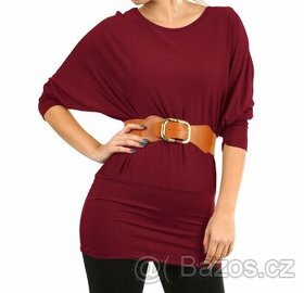 Dámské tričko s netopýřími rukávy - vínová