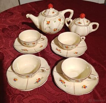 Keramický starý čajový servis s květy - Ditmar Urbach