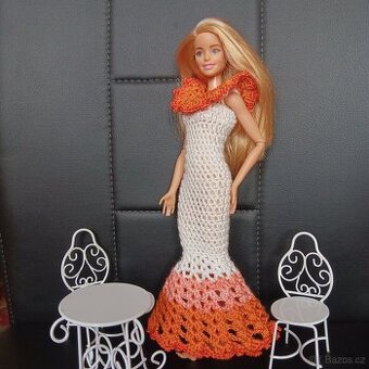 Barbie - šatičky dlouhé, pomerančové - 1