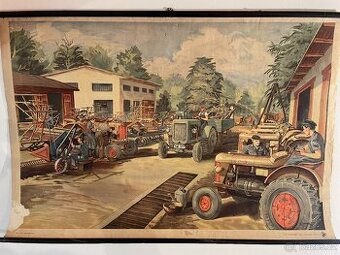 Školní plakát "Traktorová stanice", V. Junek,1950