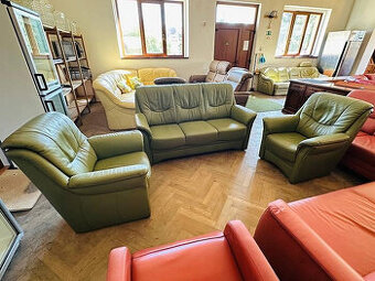 965 Kožená sedací souprava sedačka 3+1+1 sv. zelená