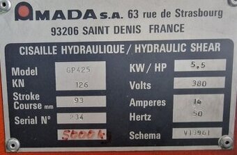 Tabulové nůžky AMADA GPN 425, použitý, z roku 1991.