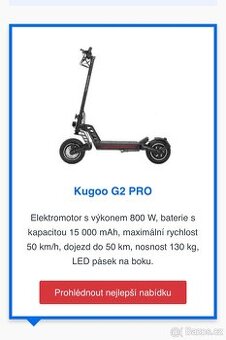 Elektrokoloběžka Kugoo g2 pro 50km/h