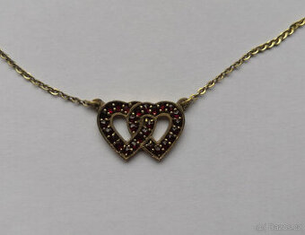 český granát - stříbrný pozlacený náhrdelník