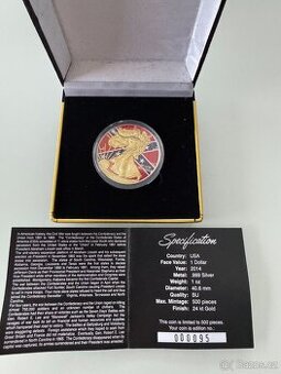 1 oz stříbrná mince 2014, American civil war, 24 kt zlato