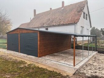 Plechová garáž 6x6 m s přístřeškem