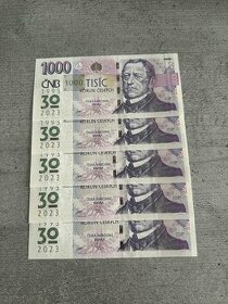 Bankovka 1000 Kč s přítiskem ČNB 30 let