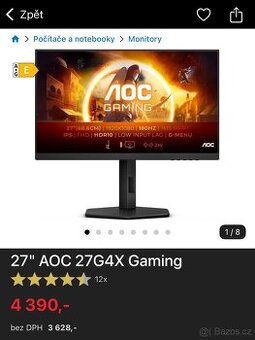 Prodám monitor 27" AOC 27G4X Gaming IPS 180hz