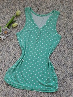 Tyrkysové těhotenské tílko s bílými puntíky vel.S-L