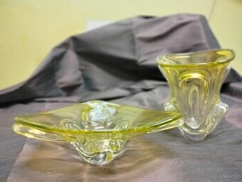 Váza a mísa hutní sklo