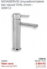 Nová Umyvadlová baterie bez výpusti OVAL chrom