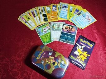 Pokémon 50 neopakujících se karet, nový balík, kovová krabič