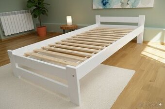 Nová postel borovice 90x200 cm bílá masiv s rošte