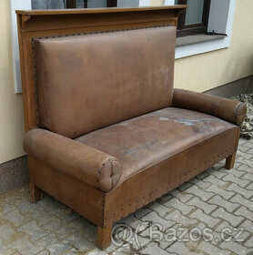 Retro stará kožená sedačka gauč původní stav masiv secese