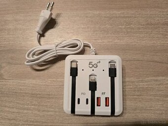 120W nabíječka do zásuvky USB3 + USB-C porty + kabely