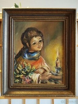 obraz HOLČIČKA SE SVÍCNEM, olej, sign. neurčeno