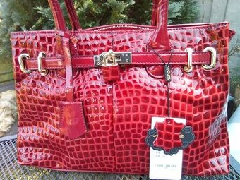 VINOVO- ČERVENÁ KROKO KOŽENÁ KABELKA
